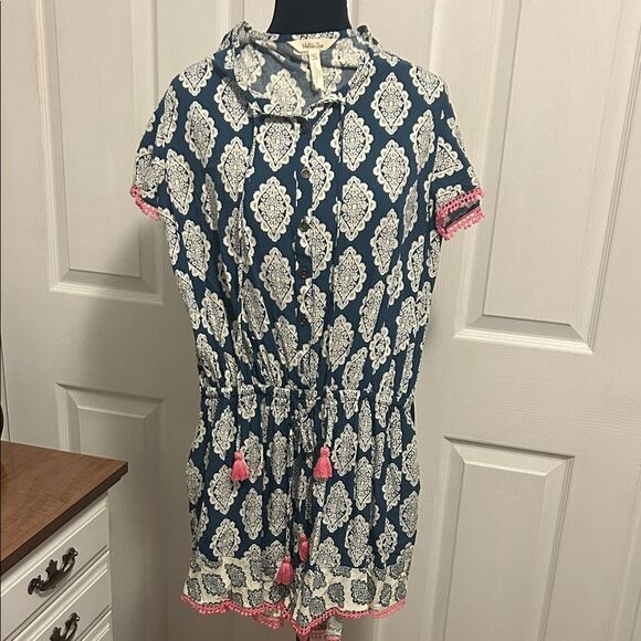 Matilda Jane Tops - Matilda Jane Indigo and Cream Floral Romper